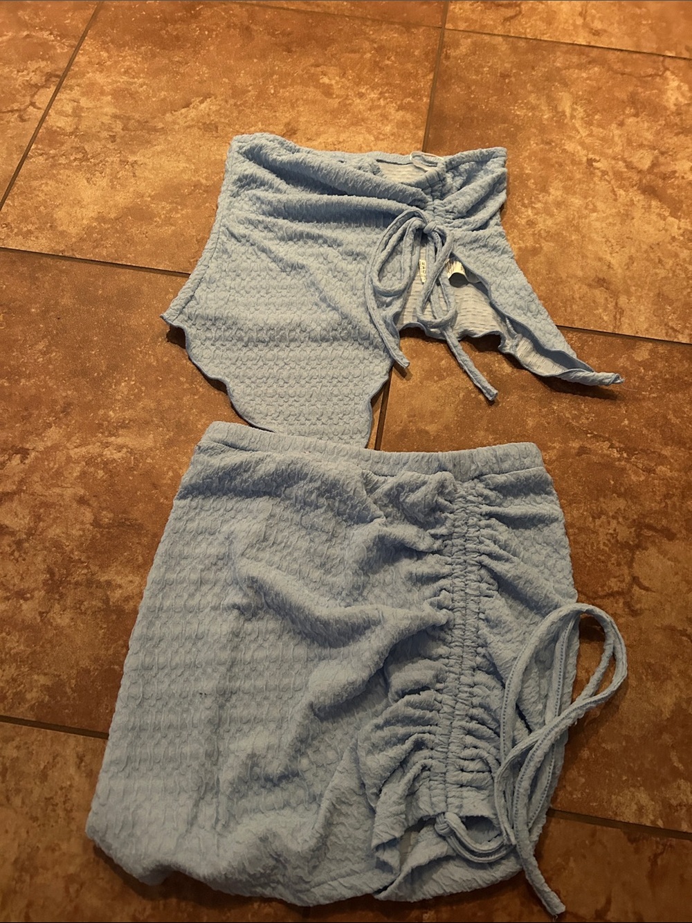 SHEIN Light Blue Textured Ruched Two-Piece Set